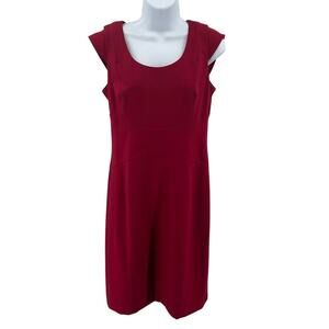 Marc New York Sheath Mini Dress WMNS 6 Red Full Zip Back Line Stretch Cap Sleeve